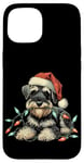 Coque pour iPhone 15 Schnauzer Cordon lumineux de Noël à mâcher mignon Noël