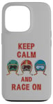 Coque pour iPhone 13 Pro Casque rétro vintage, Go Kart Car Racing, Keep Calm & Race On