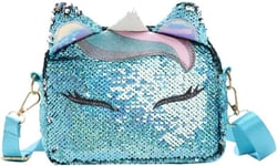 Crossbody Bag Unicorn Sequins Mini Käsilaukut Flippy Glitter Messenger Kukkaro naisille tytöille (sininen)