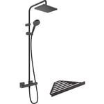 Colonne de douche thermostatique Hansgrohe Vernis Shape 230 EcoSmart noir mat + tablette AddStoris