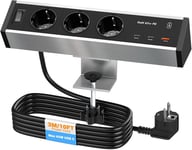 Multiprise Electrique 3 Prises Usb C 65W, Multiprise De Bureau 3 Prises Avec Interrupteur, Aluminium 2 Ports Usb C Et Usb-A, Câble 3M