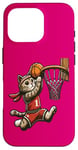 Coque pour iPhone 16 Pro Belle idée cadeau design drôle chat qui fait du basketball