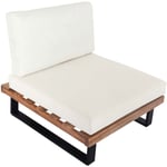 Fauteuil lounge de jardin en bois d'acacia marron clair et aluminium coussin blanc crème 040006843