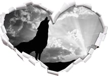 KAIASH 3d Wall Sticker lonely wolf howling at the sunset art heart shape in 3D look wall or door sticker wall sticker wall decal wall decoration 92x64cm