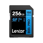 Lexar High-Performance 800x PRO Carte SD 256 Go, Carte SDXC UHS-I 150 Mo/s en Lecture, Carte Mémoire V30/U3/C10 pour appareils photo reflex numériques milieu gamme et caméscopes HD(LSD0800P256G-BNNAA)