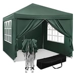 WOLTU Tonnelle de Jardin Tente Pliante Auvent Pliable Imperméable Protection du Soleil UV 50+ avec Un Chiffon Sac de Transport Inclus Facile à Installer Hauteur Réglable 3x3m Vert