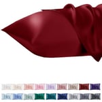 Vielit Taie Oreiller Satin 40x60 Lot de 2,Red Pillowcase pour Cheveux,Similaire Aux Taie d Oreiller en Soie,Taies d'oreillers 40x60 Housse de Coussin certifié Oeko-Tex