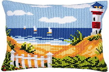 Vervaco Kit coussin au point de croix La plage au phare ,40 x 40 cm, Écru