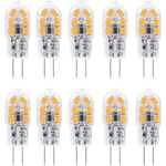 10 x G4 LED-lampa, varmvit, 2W, 12V, G4 LED-lampa, 6000K, 360 °, 12V, AC/DC LED-lampa, flimmerfri, icke-justerbar, stickkontakt