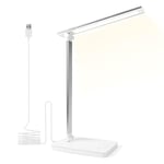 Shuwomart Lampe de Bureau- Lampe de chevet LED Dimmable，5 Couleurs et 10 Niveaux de Luminosité，Lampe Lumière du Jour Protection des Yeux avec Minuterie de 45 Minutes Pour Lecteur，Enfants，Bureau