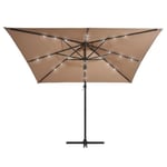 Zerodis Parasol déporté avec LED et mât en acier 250x250 cm Taupe HB042