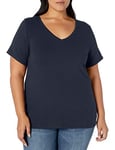 Amazon Essentials T-shirt à manches courtes et col en V (grandes tailles disponibles) Femme, Bleu Marine, 4XL Grande taille