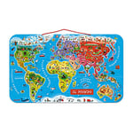 Janod - Puzzle Carte du Monde Magnétique en Bois - 92 Pièces Aimantées - 70 x 43 cm - Version Italienne - Jeu éducatif dès 7 ans, J05513