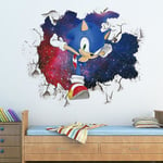 3D Sonic väggklistermärken Barnrum Graffiti Dekoration 3D Bruten vägg Cartoon Spel Tapet