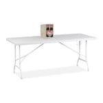 Relaxdays Table de Jardin Pliante, 73 x 180 x 74 cm, Plastique et Acier, résistante aux intempéries, Blanche