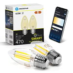 Aigostar Ampoule Connectée Alexa E27 4.5W Edison Ampoules Vintage WiFi C35 Ampoule Intelligent Retro, Compatible avec Alexa et Google Home, Dimmable 2700K-6500K, transparent 2 PCS