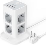 Multiprise De Protection Contre La Surtension 8 Prises, Multiprise Avec 3 Usb A Et Usb C, Tour Multiprise Verticale Avec Interrupteur, Rallonge Prise 2 Mètres, 3 600 W