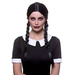 Adult SCHOOL GIRL WIG Wednesday Addams Plaits Long Hair Black Ladies Schoolgirl