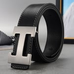 Bälte Herr Casual Trendig All-Match Medelålders Personer Ungdomsbyxor Bälte Black Silver Buckle 105cm