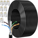 Cable Ethernet 40m, Cable Rj45 Blindé Cat 6 Gigabit Câble Réseau Extérieur Anti-Brouillage Résistant Aux Intempéries FTP 23AWG Cable Internet Noir 40 Mètres