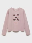 Mango Kids' Always Wild Beaded Heart Motif Tee, Pink