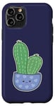 Coque pour iPhone 11 Pro Cactus Kawaii en pot pour les amateurs de plantes succulentes bleu nuit