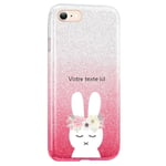 Coque Iphone 7 et 8 et SE 2020 paillettes rose tie lapin fleur personnalisee