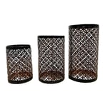 Bougeoir Photophore Noir - Lot de 3 Lanterne Métal Porte Bougie Pilier Orientale Marocaine Design Decoration pour Maison Salle Interieur Deco