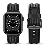 Tasikar Straps Compatible with Apple Watch Strap 42mm(Series 10) 41mm 40mm 38mm for Apple Watch Series 10 9 8 7 6 5 4 3 2 1 SE, Genuine Leather Replacement Band for Men Women (Black)