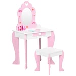 ZONEKIZ Coiffeuse Enfant de 3 à 6 Ans Table de Maquillage avec Tabouret Miroir et tiroir 50 x 36,5 x 89,5 cm Rose