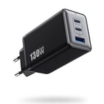 130W Chargeur USB C, 3 Ports PD QC Chargeur Rapide avec GaN III Tech, 65W Chargeur Laptop Compatible avec MacBook Pro/Air, ThinkPad, Dell XPS, iPad Pro, iPhone 16/15/14, Galaxy S23/S22,SteamDeck,USW