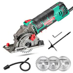 HYCHIKA Mini Circular Saw, Circular Saw with 3pcs Saw Blades (85mm), Scale Ruler, 500W Pure Copper Motor, 4500RPM Ideal for Wood, Soft Metal, Tile and Plastic Cuts