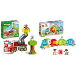 LEGO 10969 DUPLO Town Fire Engine Toy for Toddlers 2 Plus Years Old, Truck with Lights and Siren, Firefighter & Cat Figures & 10954 DUPLO My First Number Train Toy with Bricks for Learning Numbers