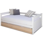 Lit banquette gigogne Izao Blanc et bois 90x200 cm - Blanc et bois