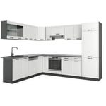 Vicco - Cuisine en angle R-Line, Blanc cottage/anthracite, 227 x 287 cm sans plan de travail