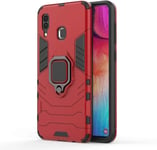 Étui De Protection Antichoc Hybride Double Couche Avec Support De Bague Et Support De Voiture Magnétique Couverture Arrière Pour Samsung Galaxy A30 / Samsung Galaxy A20 Rouge