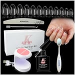 Kit Pose Americaine Ongles, 552 Pcs Capsule Americaine Ongle Amande, Colle Faux Ongles 5 en 1, Lampe UV Ongles Gel Pose Americaine, Limes à Ongles, Acrylique Artificiel Capsules Ongles Kit Manucure