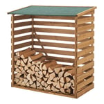 Abri-Bûches Couvert Solide Support pour Bois de Chauffage Robuste en Sapin Toiture Bitumé 123 x 116 x 64 cm Naturel Vert