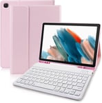 Étui Clavier Pour Samsung Galaxy Tab A8 10,5 Pouces Modèle 2022 (Sm-X200/X205/X207),Clavier Français Azerty,Bluetooth Rétroéclairé Clavier Sans Fil Détachable Magnétiquement,Rose