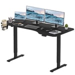 FitStand Electric Standing Desk 160x75cm, Height Adjustable Standing Desk Sit Stand Desk Home Office Desk with Memory Intelligent Control Panel/1 Hook/1 Cup Holder (Black Frame+ Black Desktop)