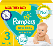 Pampers New Baby Nappies Size 3 (6-10 Kg / 13-22 Lbs), New Baby, 204 Nappies