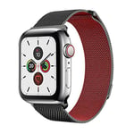 MJJKIO milanese loop for apple watch Series 1 2 3 4 5 band for iwatch stainless steel strap Magnetic buckle 38mm 40mm 42mm44mm Bracelet For 42MM and 44MM Black with red