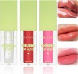 Leogony 3PCS Fat Oil Lip Gloss, Long Lasting Moisturizing Fat Oil Lip Gloss, Gli