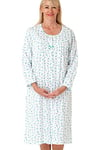 Marlon Women's Ellie Button Through Nightdress Nightgown, Ocean Blue, 12-14