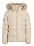 Tommy Hilfiger Girls Essential Down Fur Hood Jacket - Beige, Beige, Size 12 Years