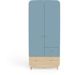 Armoire bébé enfant 2 portes 2 tiroirs bleu LINIA  