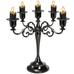 YOUEON 5 Arms Candelabra, 26.4 cm Tall Glossy Black Candlestick Holder, Gothic Candelabra Candle Holder for 2.5 cm Diameter Pillar Candles, Centerpiece for Wedding, Church, Fireplace, Halloween