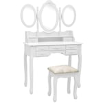 Coiffeuse avec tabouret et miroir pliable en 3 Blanc Vidaxl Blanc