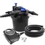 Kit complet: CPF-5000 Filtre de bassin à pression jusqu'à 9000 l avec 11 Watt lampe uv, NEO6000 SuperEco pompe 6000l/h 40W, 5m Tuyau 38 mm (1 1/2),