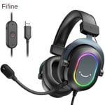 Casque-micro AIHONTAI Type A-Fifine Oreillettes avec Micro pour Gaming, Écouteurs de Jeu Dynamiques RVB, Son avec Basses 7.1, Noir